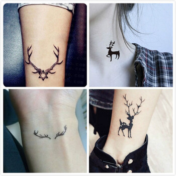 个性麋鹿角小鹿纹身贴防水男可爱动物情侣刺青贴纸手臂手腕持久女
