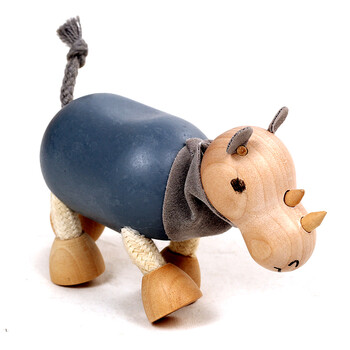实木动物玩偶仿真关节动物模型儿童木制玩具家居装饰 犀牛
