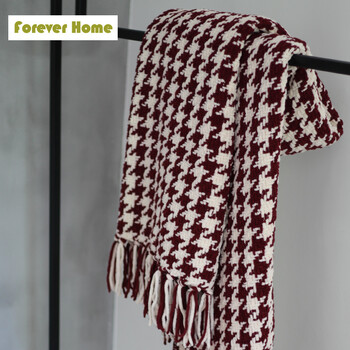 
                                        FOREVER HOME秋冬空调毯腈纶涤办公室沙发午睡休闲毯毛巾被 线毯流苏毯薄千鸟格毯子 130*170cm                
