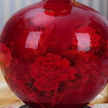 泡药酒的罐子红色水晶釉五斤装陶瓷泡酒瓶 红牡丹5斤白酒坛 酒罐锁扣