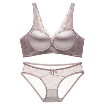 聚拢小胸性感平胸aa杯无钢圈加厚上托收副乳防下垂 银灰色套装 80b