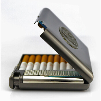 dinghao顶好20支装超薄金属自动弹盖烟盒防潮防压带充气打火机烟盒