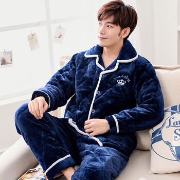 【京东精选】男士睡衣冬季珊瑚绒三层夹棉加厚加绒秋冬款保暖法擂绒