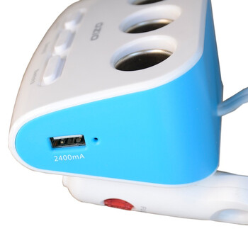 奥舒尔 E-DX25 车载充电器带双USB 一分三插座 可恢复保险丝90W