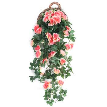 仿真玫瑰花藤壁挂假花藤条客厅墙面装饰绿植吊顶室内管道壁挂花艺sn