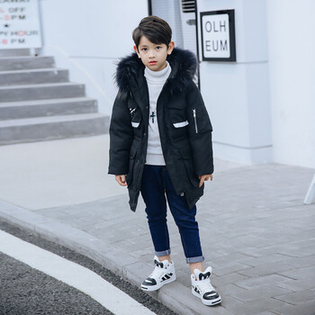 京东品质精选 儿童羽绒服男童中长款中大童2018新款男孩潮 黑色 150cm