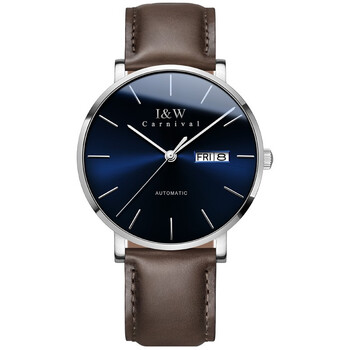 瑞士爱沃驰i&w手表男表男士超薄机械表全自动时尚简约休闲腕表 本色蓝