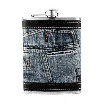 8盎司牛仔布酒壶户外随身酒具 不锈钢