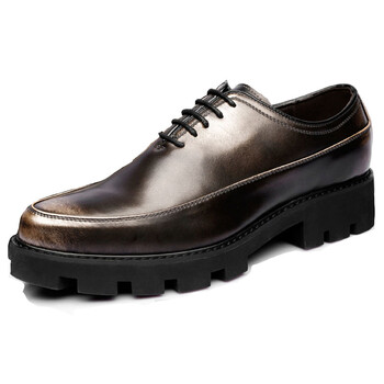 增高复古擦色尖头商务休闲皮鞋布洛克正装男单鞋英伦都市发型师 银色