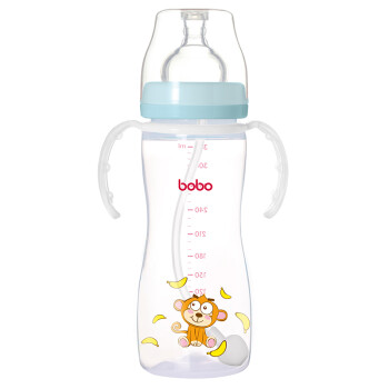 乐儿宝 (bobo)奶瓶 仿母乳防摔宽口径奶瓶 吸管带手柄宝宝婴儿奶瓶330ml蓝色(自带适用12个月以上奶嘴1个）