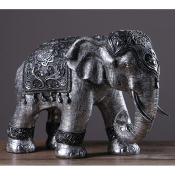 开业摆件创意办公家居装饰品客厅落地工艺品大象大摆件 深卡其布色