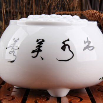 尊儒 功夫茶具茶道配件手绘陶瓷茶叶罐 储茶罐 密封罐 储物罐大号 红莲