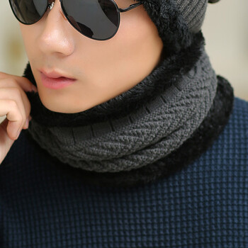 诗玛迩 冬天男士围脖 保暖加绒脖套单圈加厚套头冬季骑车护脖围巾