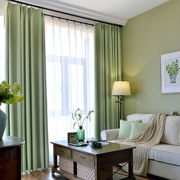 遮光纯色窗帘定制成品现代简约美式客厅卧室落地窗飘窗日式 青绿色 宽