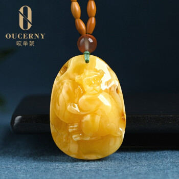 欧采妮（OUCERNY） 蜜蜡吊坠「生肖猴」天然琥珀鸡油黄满蜜项链雕刻挂件男女款天然孤品仅此一件