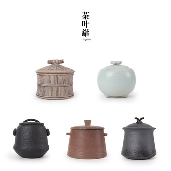 
                                        万仟堂 茶叶罐 红茶 普洱茶 陶瓷 茶具 茶道零配 千年灵芝                