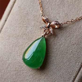 铭伽 冰种满阳绿翡翠水滴戒面吊坠蝴蝶结翡翠吊坠