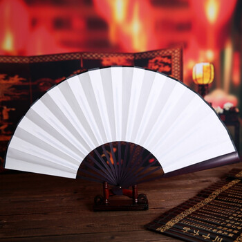 7寸8寸10寸中国风题字书法白纸绢扇折扇宣纸扇空白扇子定制刻字 咖啡