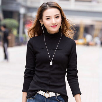 半高领打底衫女长袖秋冬带绒保暖衣服加厚加绒百搭带领子t恤上衣 黑色
