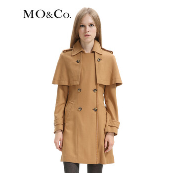 MO&Co.摩安珂 moco 风衣式双排扣呢料外套 M123OVC01 C17暖驼色 L