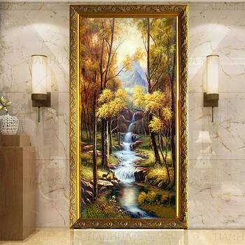 
                                        添画（TIANHUA） 添画 简欧竖款风景画纯手绘油画 玄关山水风景挂画 走廊墙壁画 宫殿金框 100*200CM                