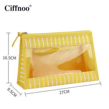 琪斐诺（Ciffnoo） 便携化妆包马卡龙色系梨花包条纹包中包透明防水化妆品收纳包 黄色