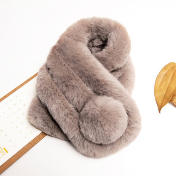 獭兔绒围脖毛毛护颈冬皮草女交叉真毛保暖时尚毛领 豆沙