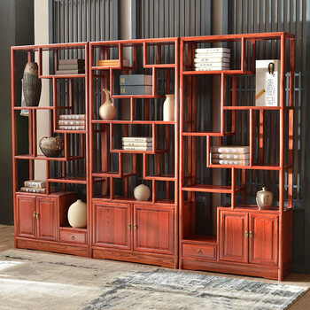 和家安 书架 南榆木中式古董架 多宝阁 三组合实木书架 一组两个旁边
