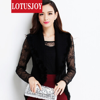 LOTUSJOY春秋韩版时尚毛领毛针织衫马夹女 中长款马甲背心 修身气质简约093 驼黄色 均码