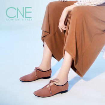 【调零】【惠】CNE 款女鞋时尚休闲日系方头系带低跟女单鞋CNE 9M13901 深粉红色 DNS 37