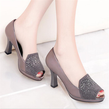 春夏季新款高跟鞋女鞋性感鱼嘴鞋粗跟单鞋浅口套脚女鞋 70053枪色 39