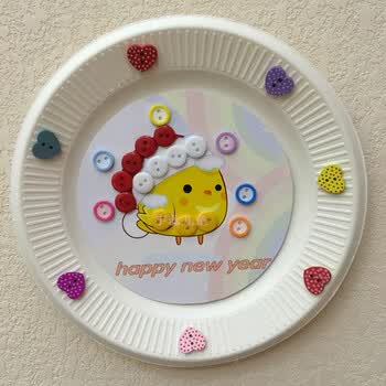 儿童纸盘纽扣画diy材料包手工制作粘贴画幼儿园手工3岁贴纸画十个起拍