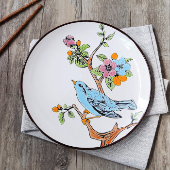 百越森 手绘陶瓷平盘 8.5英寸复古盘子个性西餐盘 创意特色 春晨