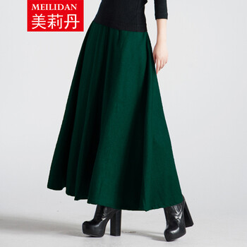 
                                        美莉丹2016秋冬毛呢高腰半身裙 保暖欧美修身长裙 简约仿羊毛呢大摆裙 淡雅灰 XL                
