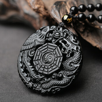 旭珍 龙凤阴阳五行护身符黑曜石五行观音灵感明咒吊坠 明咒开泰福 黑