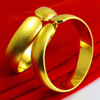 千影珠宝黄色金手镯男女款磨沙面男士大金镯结婚首饰仿沙金饰品开口