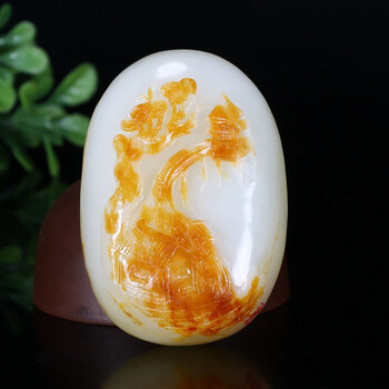 海派玉雕大师崔哲豪和田玉把件 山水【丝路典