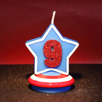 美国队长盾牌数字生日蜡烛 男孩周岁宝宝满月五角星数字蜡烛 9 美国