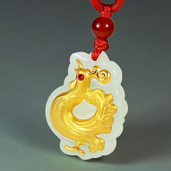 皇顺 金镶玉吊坠和田玉生肖鸡本命年公鸡挂件男女款礼物