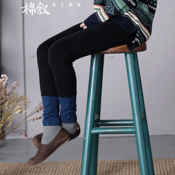 棉叙 第3680页 春装拼色磨毛铅笔裤保暖裤打底裤 蓝拼红 M
