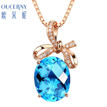 欧采妮 18K玫瑰金项链 女款金镶嵌托帕石吊坠 瑞士蓝水滴项坠 18K玫瑰金 (5-7天定制)