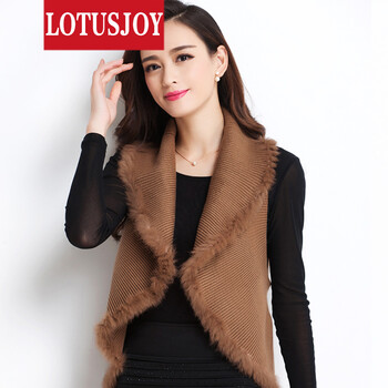 LOTUSJOY春秋韩版时尚毛领毛针织衫马夹女 中长款马甲背心 修身气质简约093 驼黄色 均码