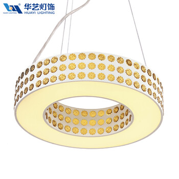华艺灯饰 餐厅吊灯 led现代简约田园 客厅卧室书房灯具 分段调光带遥控 ID44 直径44CM  三色温送遥控_24W