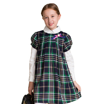 卡米尼 女童连衣裙秋冬新款苏格兰格子儿童裙子 k1332n122 混绿色 150
