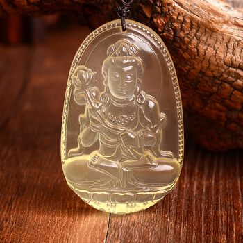 黄水晶八大守护神吊坠菩萨佛项链挂饰男女款十二生肖本命佛挂件 属马