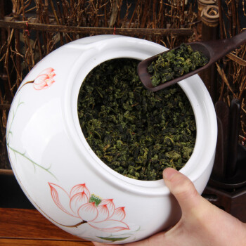 尊儒 功夫茶具茶道配件手绘陶瓷茶叶罐 储茶罐 密封罐 储物罐大号 红莲
