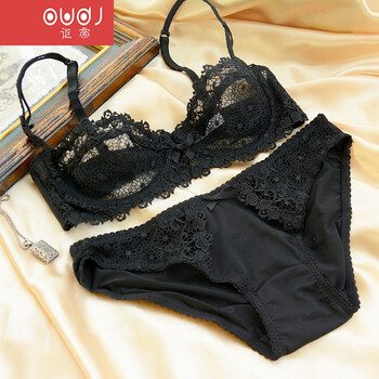 od 文胸套装内衣女薄蕾丝结婚胸罩大码大胸 黑 40d=90d xxl裤