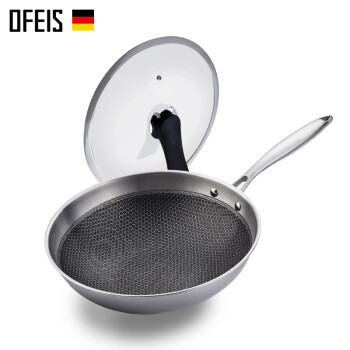 欧菲斯(OFEIS)英国进口锅具无涂层不粘锅 电磁炉通用炒菜锅18/10不锈钢炒锅32cm