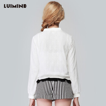 LUIMINE2015春装新款白色蕾丝卫衣棒球衫上衣短外套初秋薄外套女 白色 L