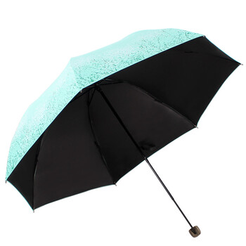 天堂伞 森系女孩黑胶丝印三折超轻蘑菇公主晴雨伞太阳伞 兰绿 33194E
